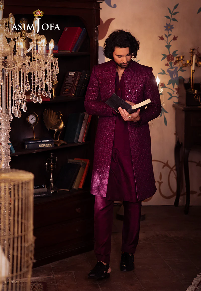 AJMS-19 EMBROIDERED INDIAN RAW SILK 3 PCS - Image 5