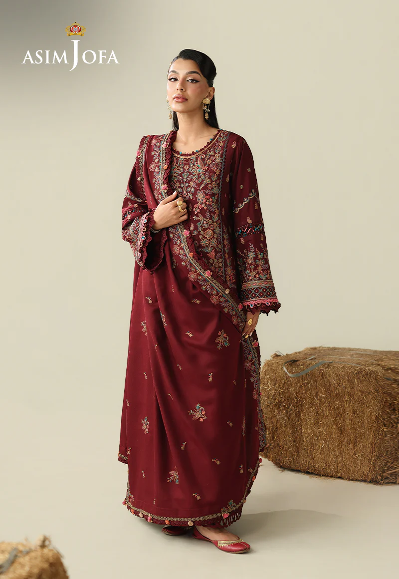AJULK-08 Embroidered Rod Unstitched 3 Pcs - Image 6