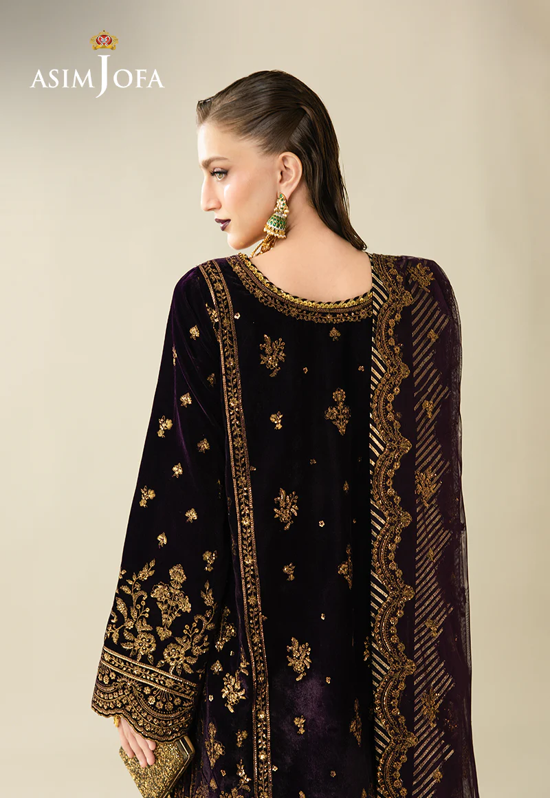 AJULM-02 Embroidered Velvet Unstitched 3 Pcs - Image 4