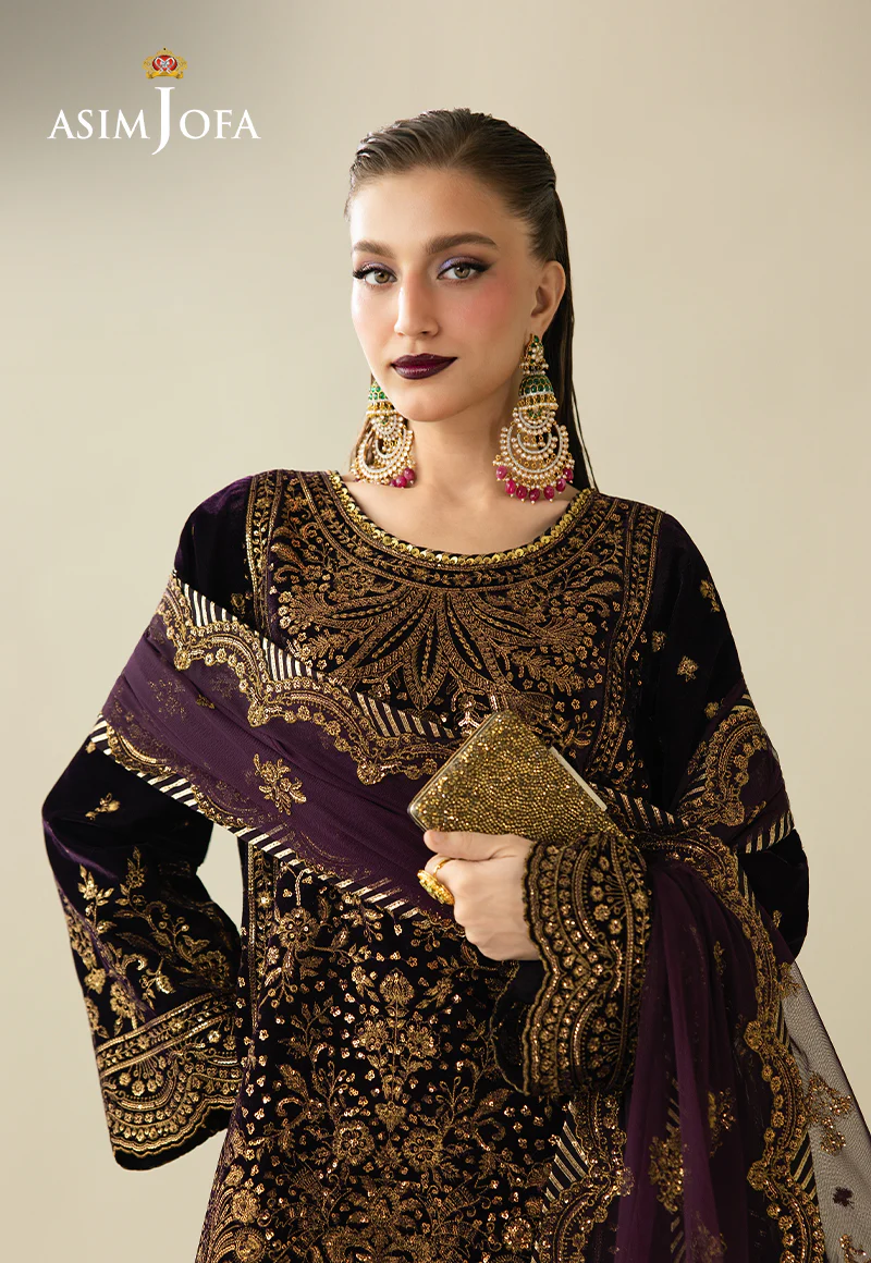 AJULM-02 Embroidered Velvet Unstitched 3 Pcs - Image 7