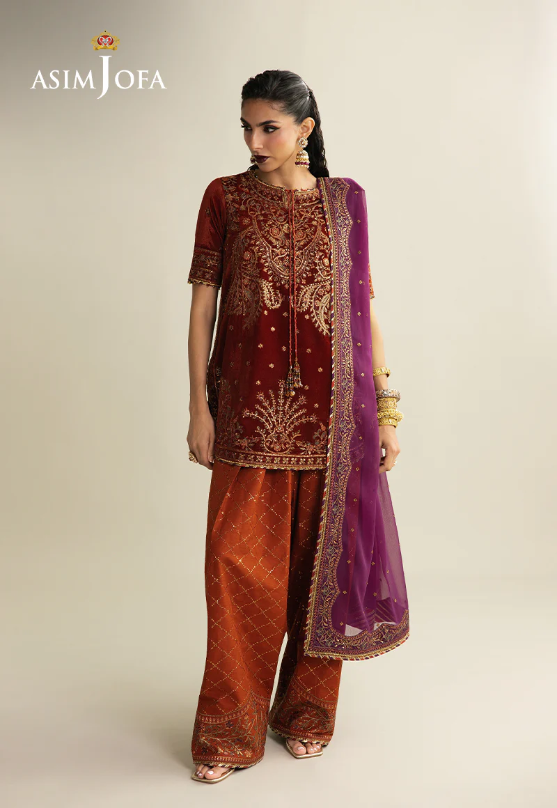 AJULM-08 Embroidered Velvet Unstitched 3 Pcs - Image 3