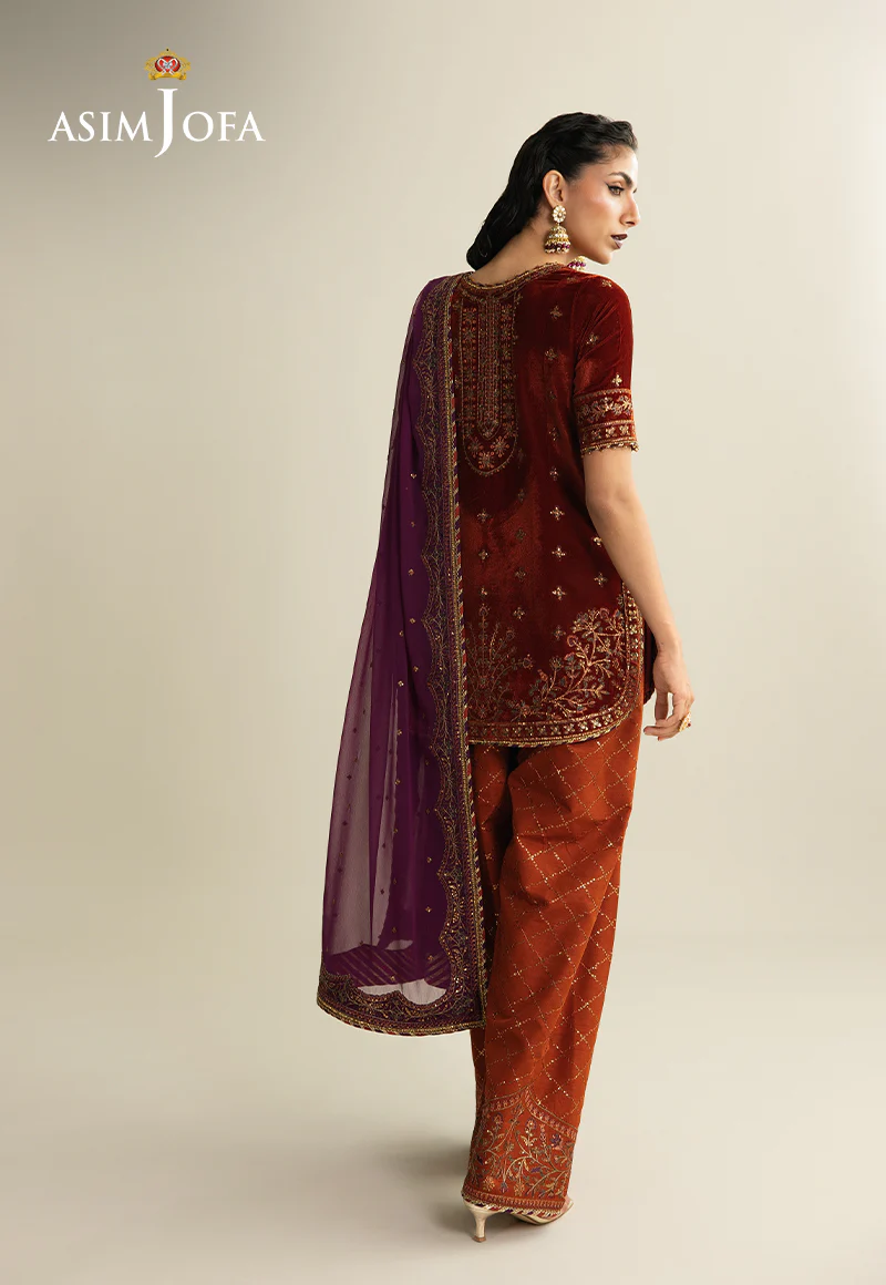 AJULM-08 Embroidered Velvet Unstitched 3 Pcs - Image 6